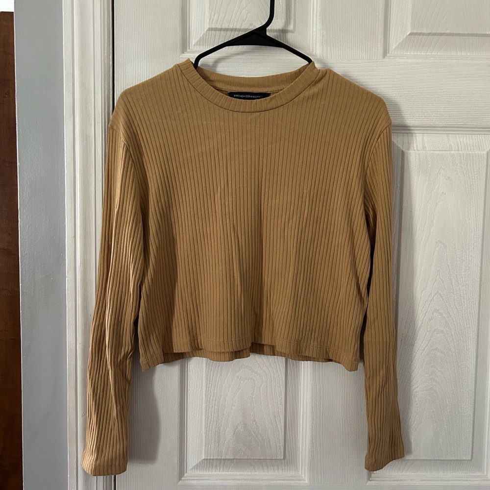 French connection Ribbed Tan Long Sleeve Top size XSA